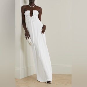 Christopher Esber Arced Palm strapless gathered jersey dress in white